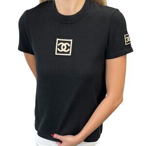CHANEL Sport Vintage 03A CC Logo Patch Knit Top T-shirt Black Cotton  [106249]